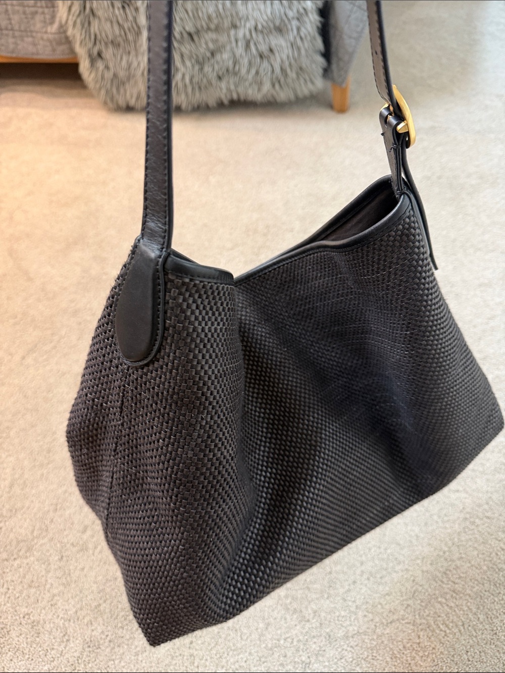 Vince Black Woven Shoulder Bag with Slim Strap
